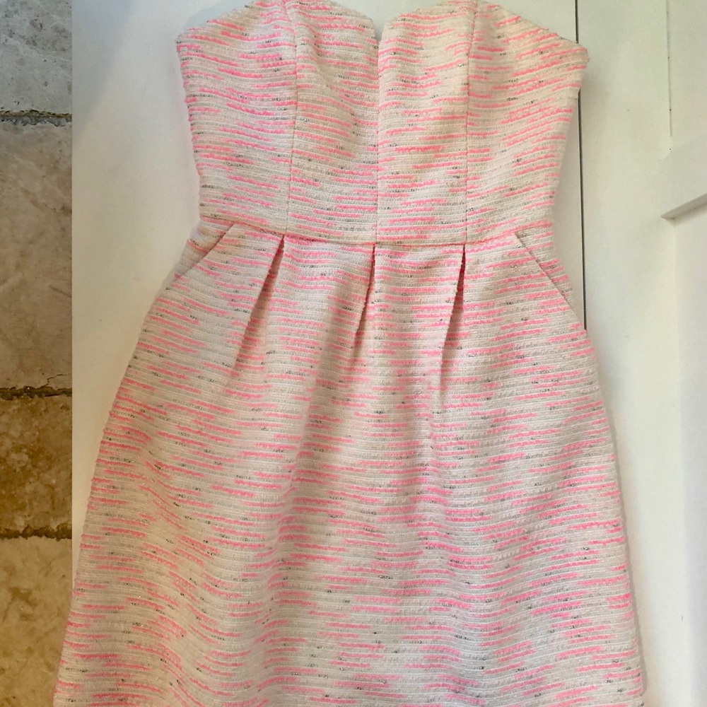White and hot pink strapless dress